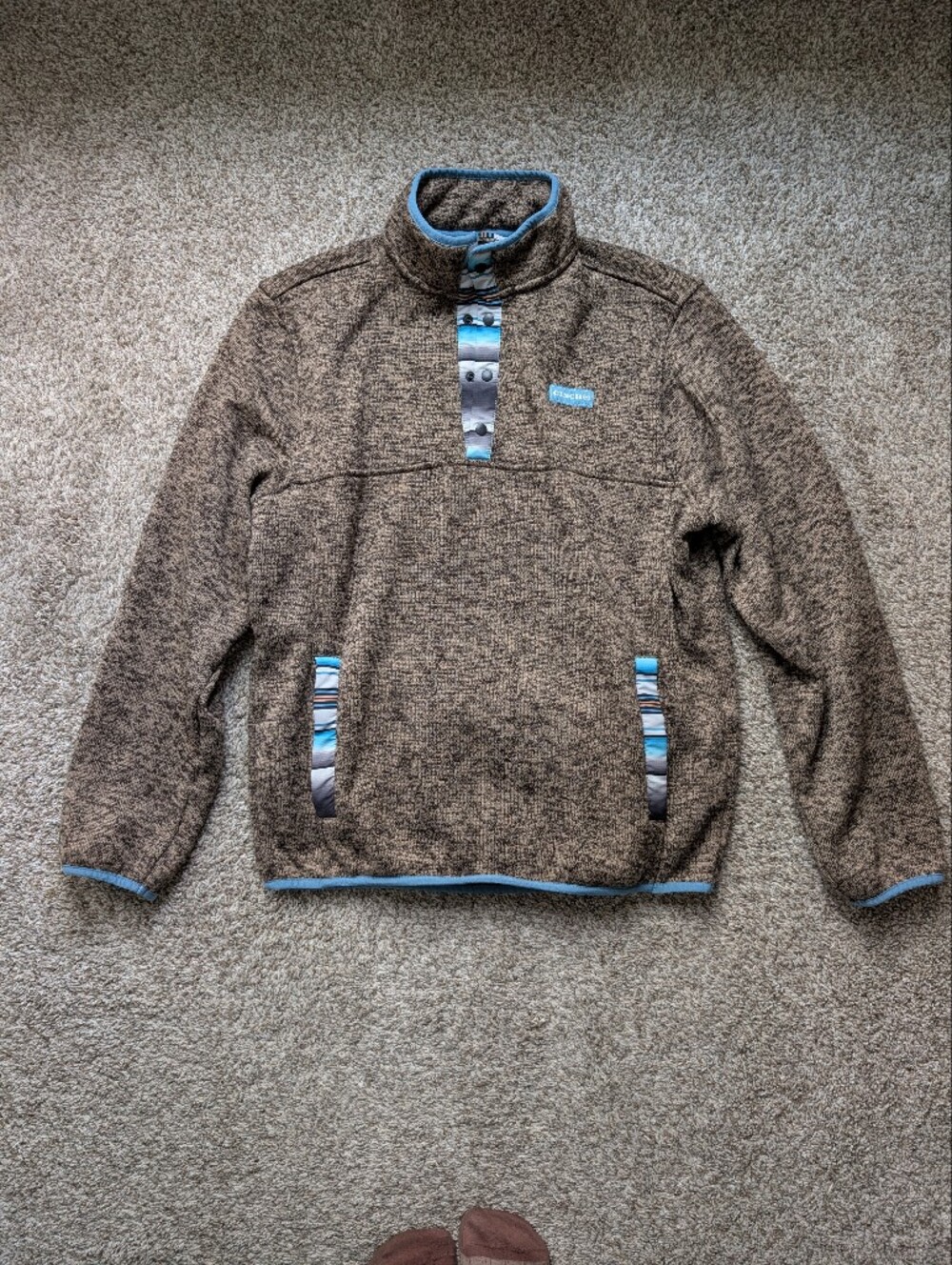 Cinch Men's Brown Pullover Fleece with Blue Trim Sz M Gorpcore Outdoor Hike